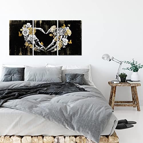 AtGoWac Gótikus Fali Dekoráció Fekete-Arany Romantikus Koponya Szerelmes Szív Dekoráció Gót Room Decor