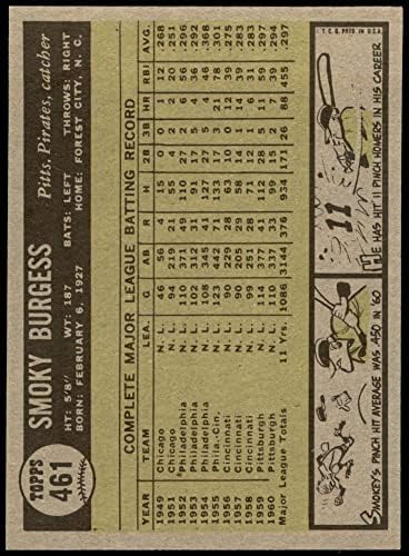 1961 Topps 461 Füstös Burgess Pittsburgh Pirates (Baseball Kártya) NM+ Kalózok