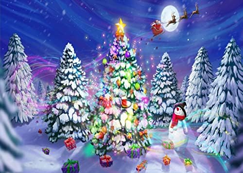 BELECO 10x8ft Szövet Fantasy Hold Este Karácsony Hátteret, Mikulás, Rénszarvas Ajándékokkal Hóember Fehér
