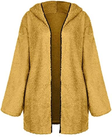 Női Kapucnis Kabátban Nyissa Ki Az Elülső Kardigán Kabát Téli Meleg Bolyhos Polár Kabát Midi Plüss Outwear