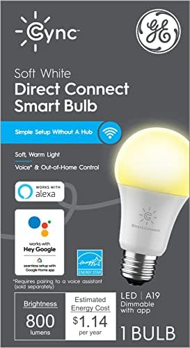 A GE Lighting CYNC Smart LED Izzó, Puha, Fehér, Bluetooth, Wi-Fi képes, Alexa, a Google Asszisztens Kompatibilis