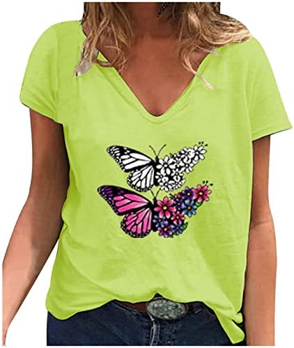 Blusa de a Manga Corta para Mujer Camiseta 2023 con Estampado de mariposas Camisetas con Cuello en V Camiseta