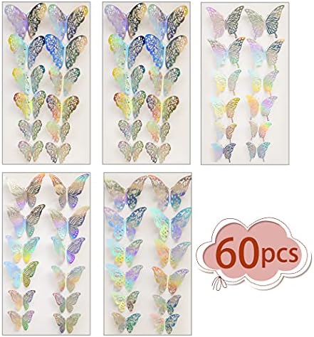 Kreatív 60PCS Üreges Pillangós Fali Matricák 5 Stílusú 3D-s Pillangók Fali Matricák DIY Levehető PVC Fénytörés