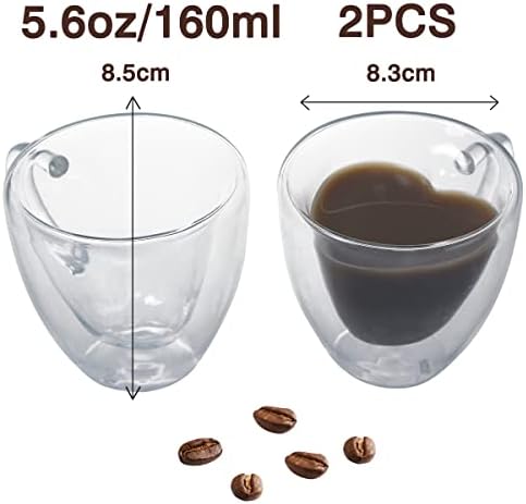 Üveg Espresso csésze, 2 Kitchenexus 5oz duplafalú Thermo Szigetelt Üveg Eszpresszó Lövés Csésze Szett
