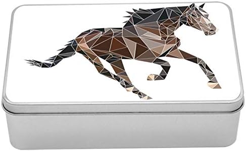 Ambesonne Sokszög Fém Doboz, Absztrakt Geometriai Háromszög alakú Design Futó Ló a Barna Tónusok, Többcélú