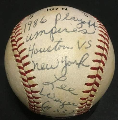 1986 NLCS Játékvezetőt Mets vs Astros aláírt INS NL baseball 6 auto Lee Weyer COA - Dedikált Baseball