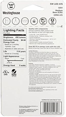 A Westinghouse Világítás 4513420 40 Wattos Egyenértékű A15 Puha, Fehér LED Izzó Közepes Bázis (4 / Csomag),
